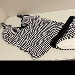 Tommy Bahama Black and White Striped Tankini